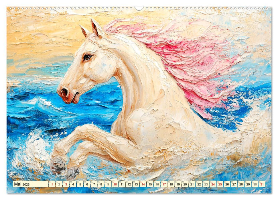Die Eleganz der Pferde. Poesie im Ölgemälde-Stil (CALVENDO Premium Wandkalender 2026)