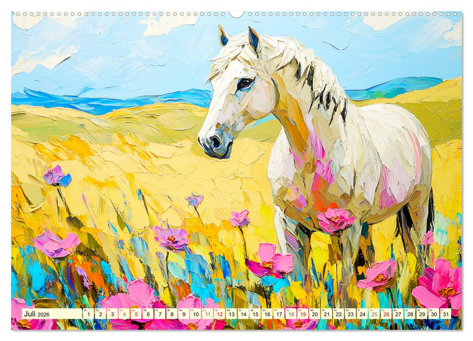 Die Eleganz der Pferde. Poesie im Ölgemälde-Stil (CALVENDO Premium Wandkalender 2026)