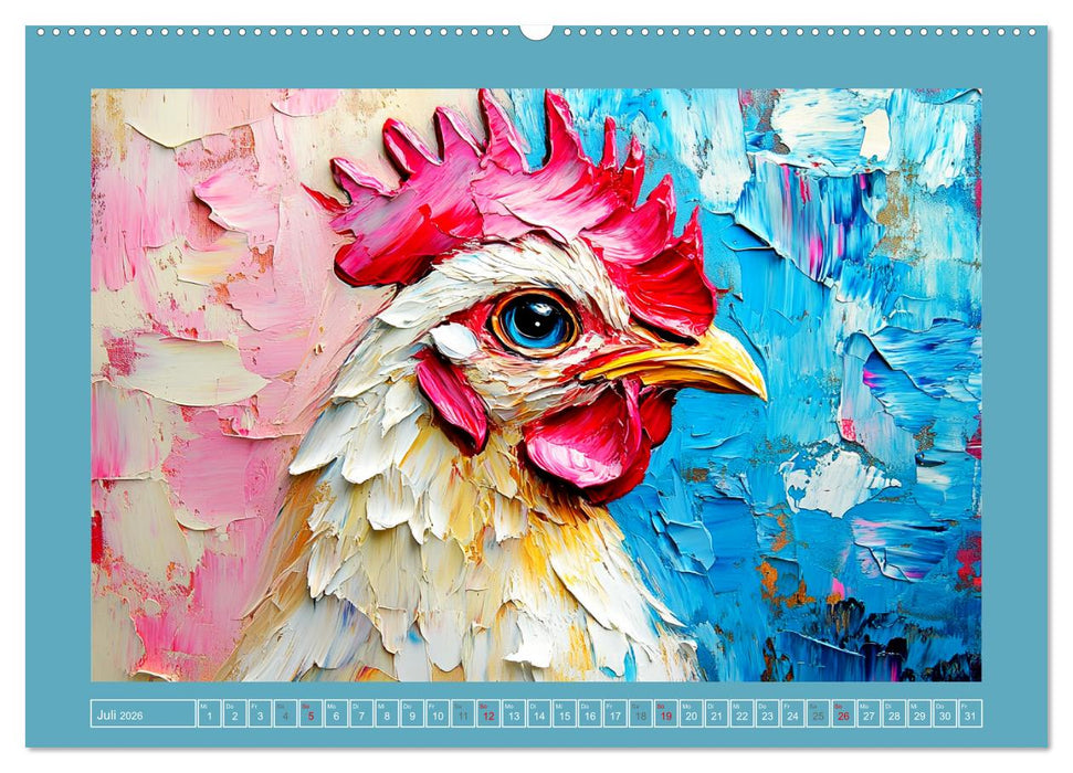 Federleichte Schönheiten. Duftige Hühner-Paintings (CALVENDO Premium Wandkalender 2026)