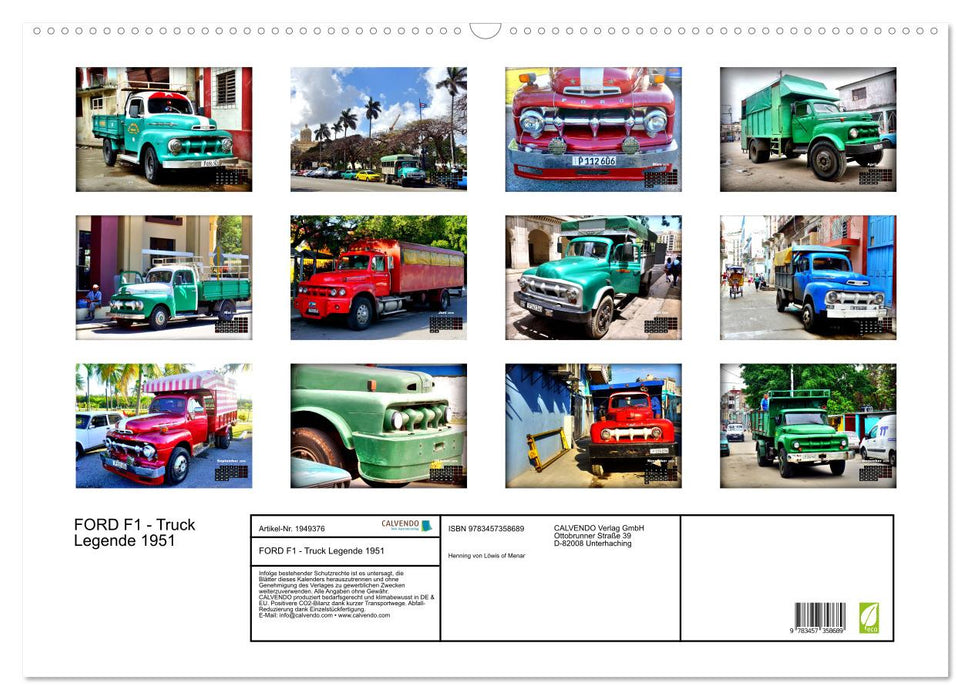 FORD F1 - Truck Legende 1951 (CALVENDO Wandkalender 2026)