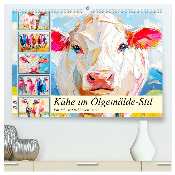 Kühe im Ölgemälde-Stil. Ein Jahr mit lieblichen Tieren (CALVENDO Premium Wandkalender 2026)