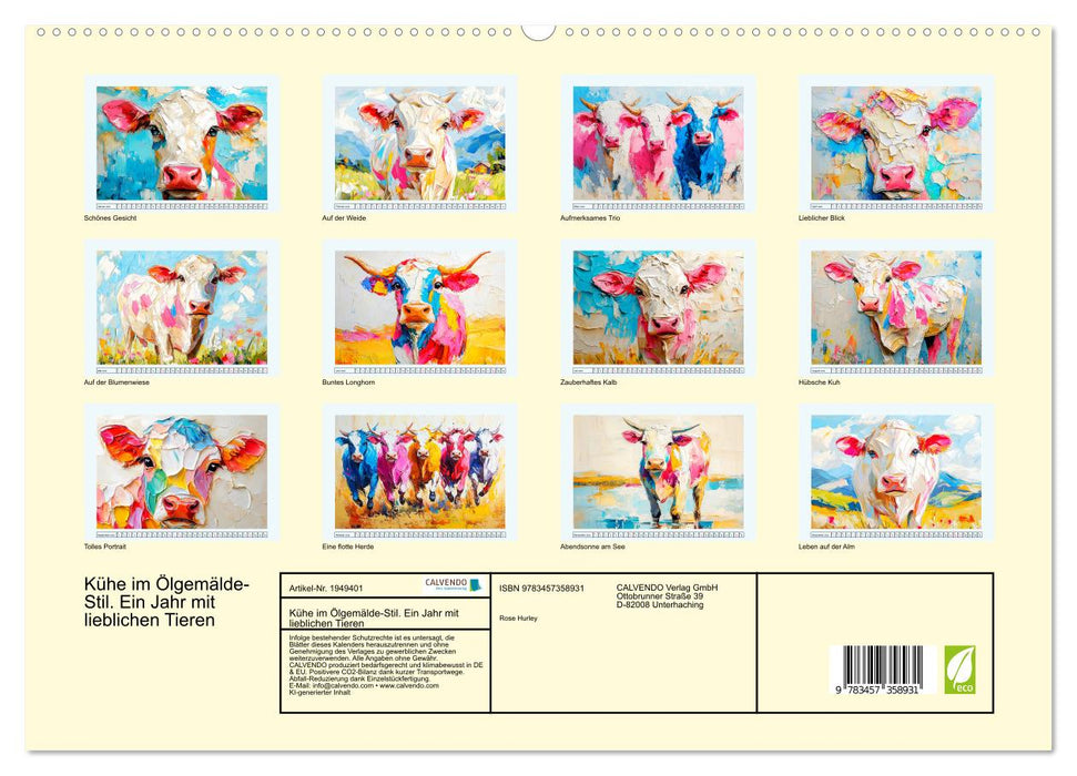 Kühe im Ölgemälde-Stil. Ein Jahr mit lieblichen Tieren (CALVENDO Premium Wandkalender 2026)