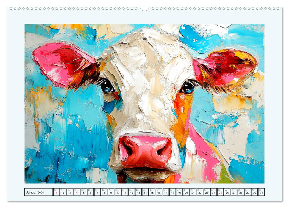 Kühe im Ölgemälde-Stil. Ein Jahr mit lieblichen Tieren (CALVENDO Premium Wandkalender 2026)