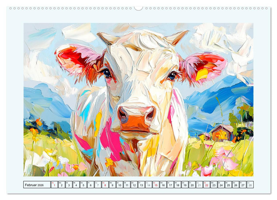 Kühe im Ölgemälde-Stil. Ein Jahr mit lieblichen Tieren (CALVENDO Premium Wandkalender 2026)