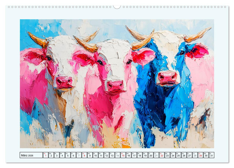 Kühe im Ölgemälde-Stil. Ein Jahr mit lieblichen Tieren (CALVENDO Premium Wandkalender 2026)