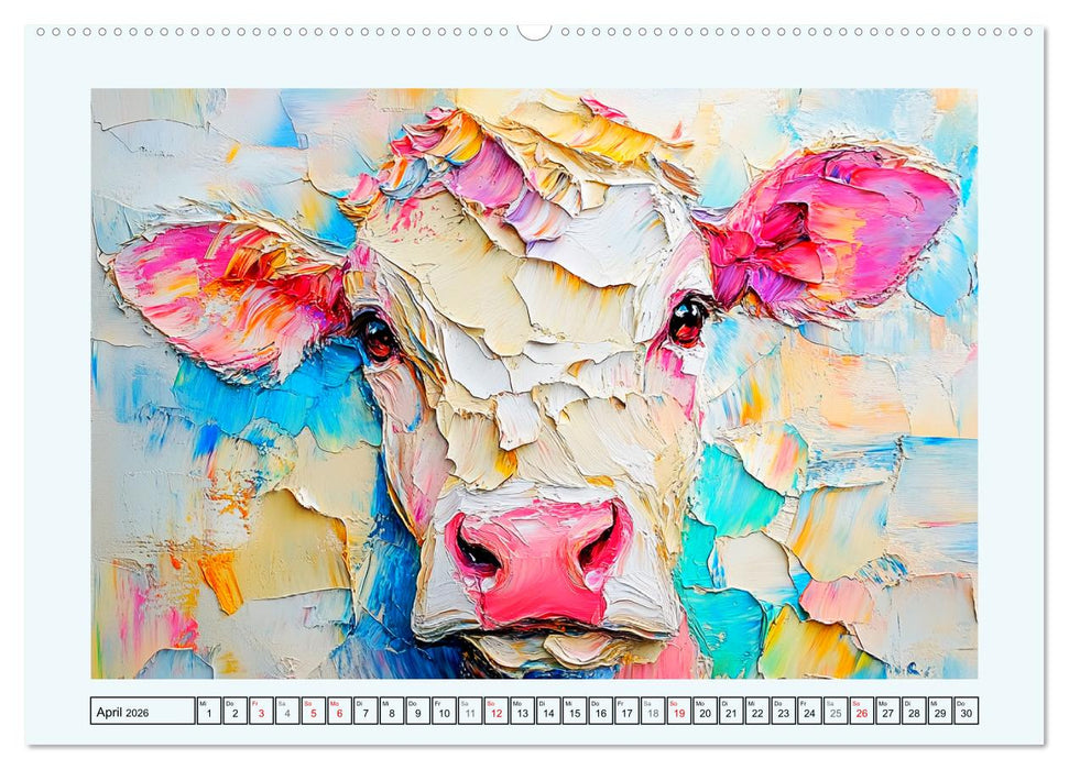 Kühe im Ölgemälde-Stil. Ein Jahr mit lieblichen Tieren (CALVENDO Premium Wandkalender 2026)
