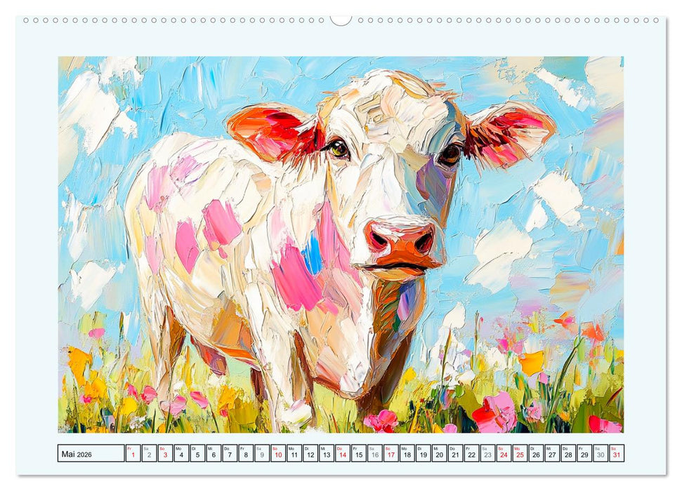 Kühe im Ölgemälde-Stil. Ein Jahr mit lieblichen Tieren (CALVENDO Premium Wandkalender 2026)