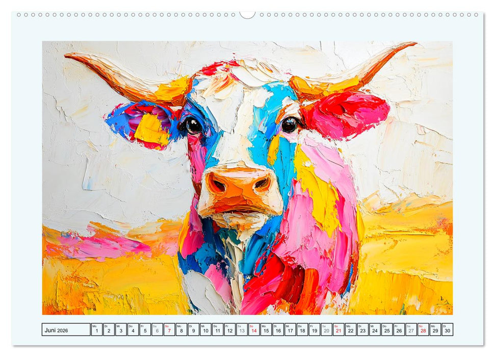 Kühe im Ölgemälde-Stil. Ein Jahr mit lieblichen Tieren (CALVENDO Premium Wandkalender 2026)
