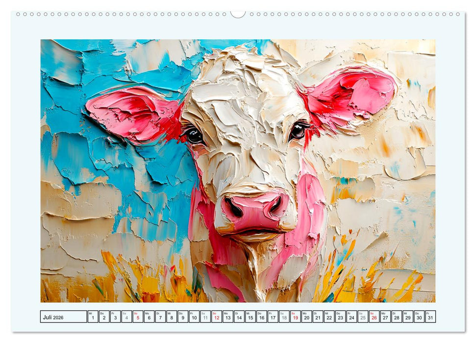 Kühe im Ölgemälde-Stil. Ein Jahr mit lieblichen Tieren (CALVENDO Premium Wandkalender 2026)
