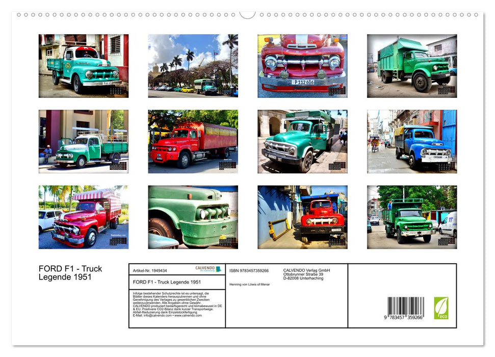 FORD F1 - Truck Legende 1951 (CALVENDO Premium Wandkalender 2026)