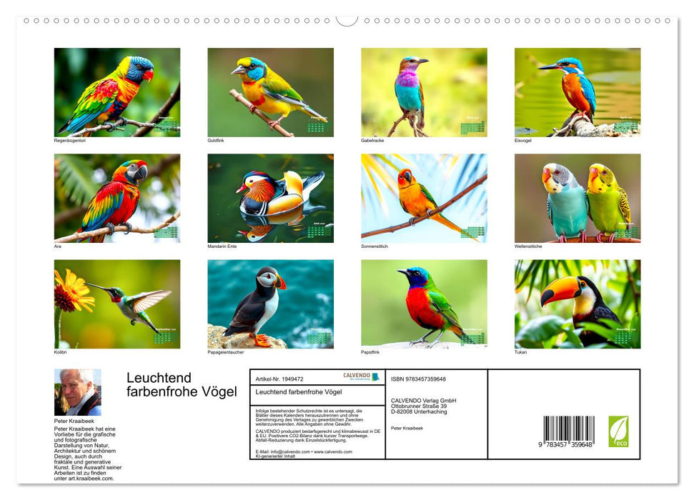 Leuchtend farbenfrohe Vögel (CALVENDO Premium Wandkalender 2026)
