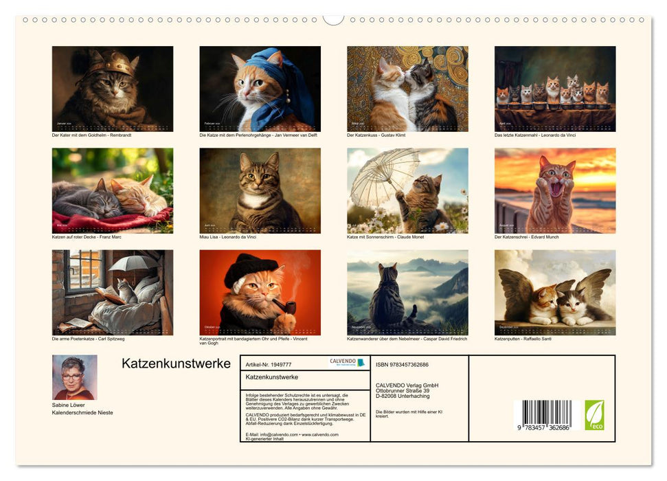 Katzenkunstwerke (CALVENDO Premium Wandkalender 2026)