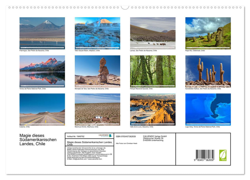 Magie dieses Südamerikanischen Landes, Chile (CALVENDO Premium Wandkalender 2026)