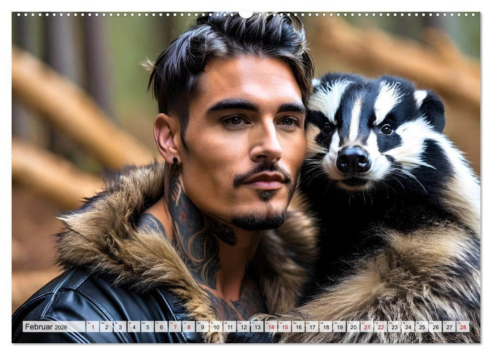 Naturburschen im Wald - Muskeln, Tattoos und Waldbewohner (CALVENDO Wandkalender 2026)