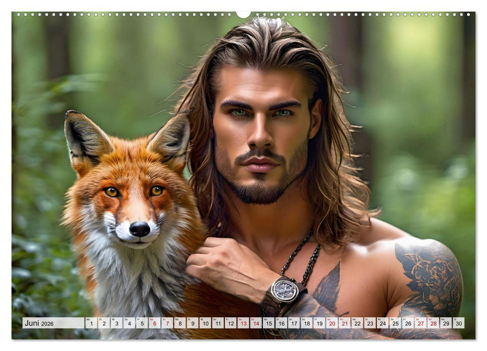 Naturburschen im Wald - Muskeln, Tattoos und Waldbewohner (CALVENDO Wandkalender 2026)