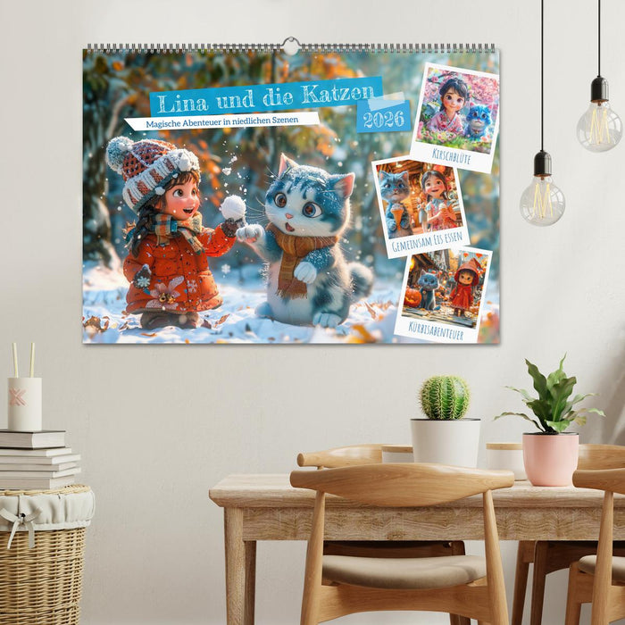 Lina und die Katzen - Magische Abenteuer in niedlichen Szenen (CALVENDO Wandkalender 2026)