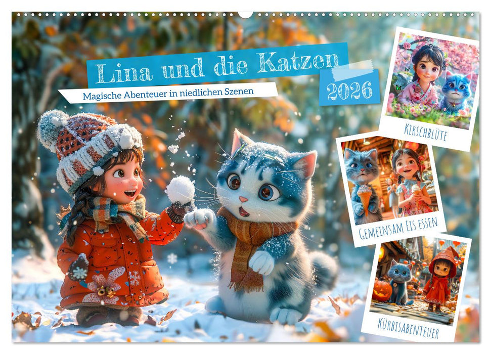 Lina und die Katzen - Magische Abenteuer in niedlichen Szenen (CALVENDO Wandkalender 2026)