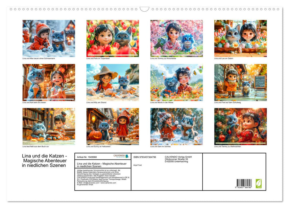 Lina und die Katzen - Magische Abenteuer in niedlichen Szenen (CALVENDO Wandkalender 2026)