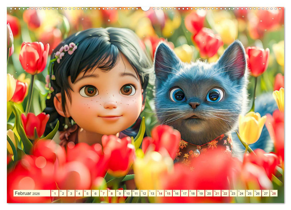 Lina und die Katzen - Magische Abenteuer in niedlichen Szenen (CALVENDO Wandkalender 2026)