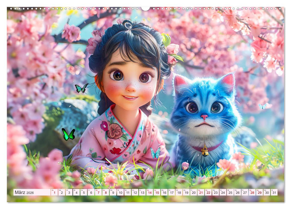 Lina und die Katzen - Magische Abenteuer in niedlichen Szenen (CALVENDO Wandkalender 2026)