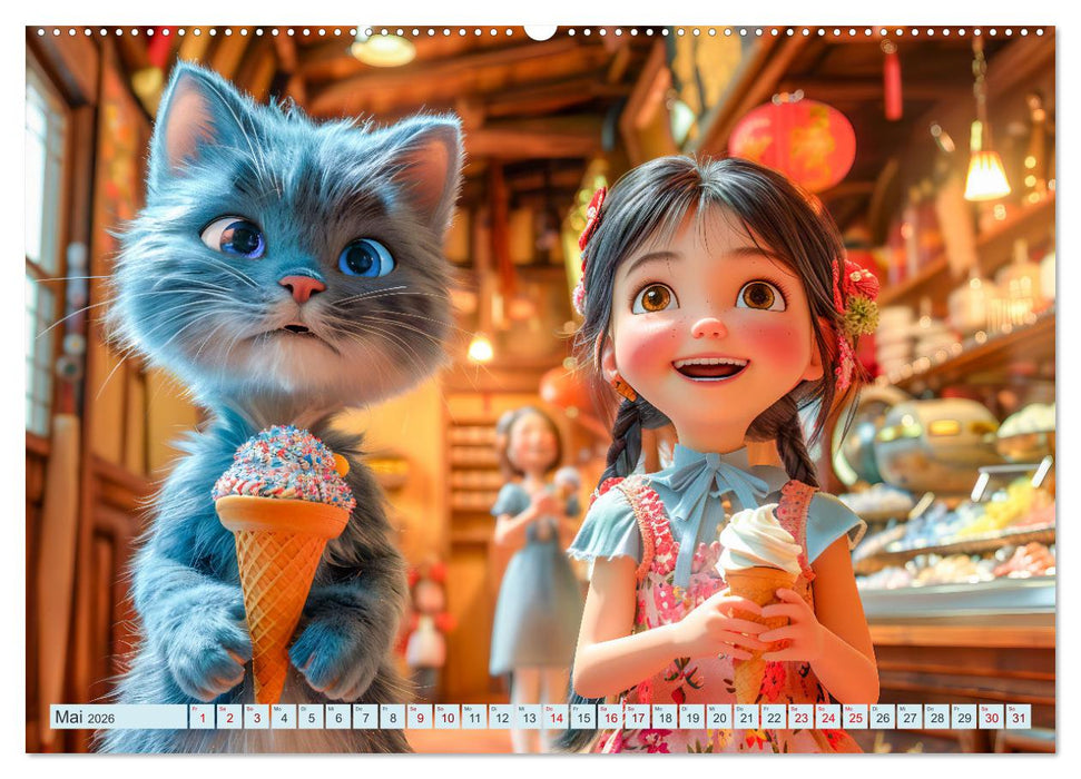 Lina und die Katzen - Magische Abenteuer in niedlichen Szenen (CALVENDO Wandkalender 2026)