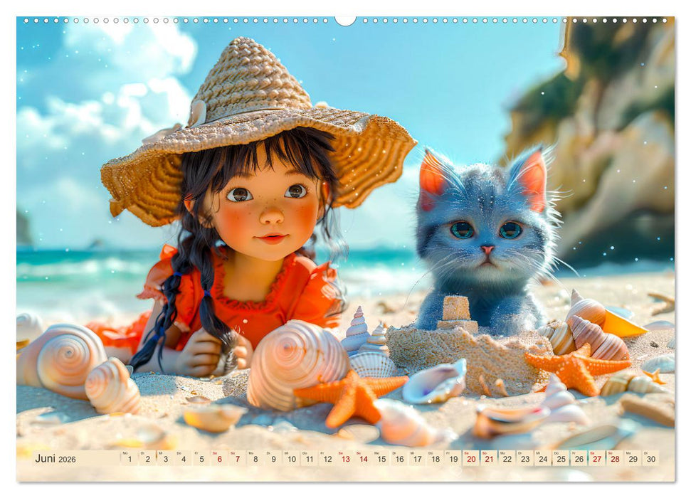 Lina und die Katzen - Magische Abenteuer in niedlichen Szenen (CALVENDO Wandkalender 2026)