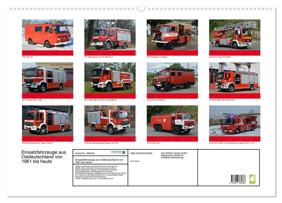 Einsatzfahrzeuge aus Ostdeutschland von 1961 bis heute (CALVENDO Wandkalender 2026)
