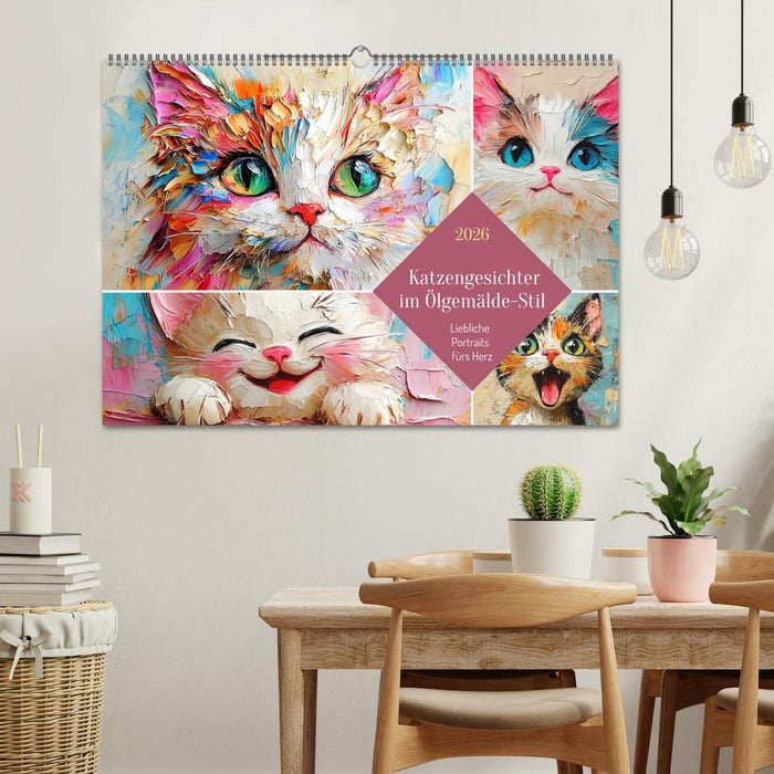 Katzengesichter im Ölgemälde-Stil. Liebliche Portraits fürs Herz (CALVENDO Wandkalender 2026)