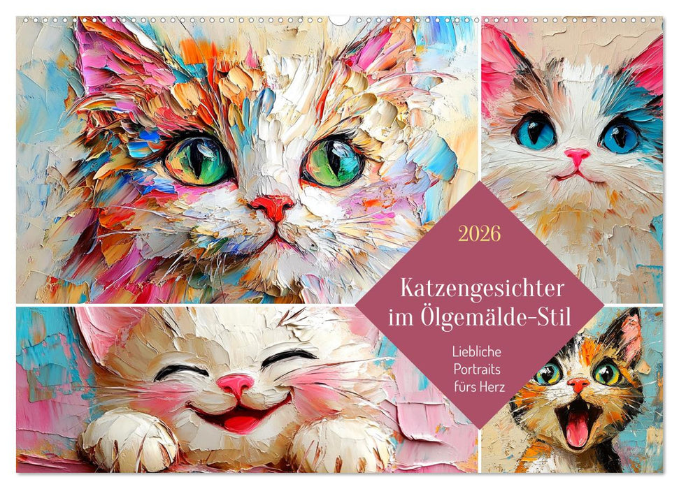 Katzengesichter im Ölgemälde-Stil. Liebliche Portraits fürs Herz (CALVENDO Wandkalender 2026)