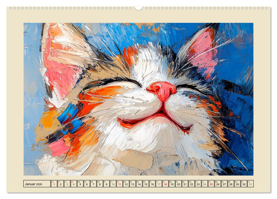 Katzengesichter im Ölgemälde-Stil. Liebliche Portraits fürs Herz (CALVENDO Wandkalender 2026)