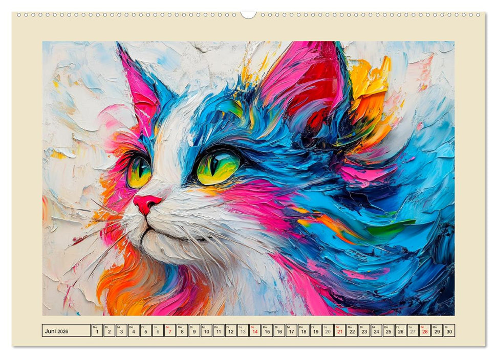 Katzengesichter im Ölgemälde-Stil. Liebliche Portraits fürs Herz (CALVENDO Wandkalender 2026)