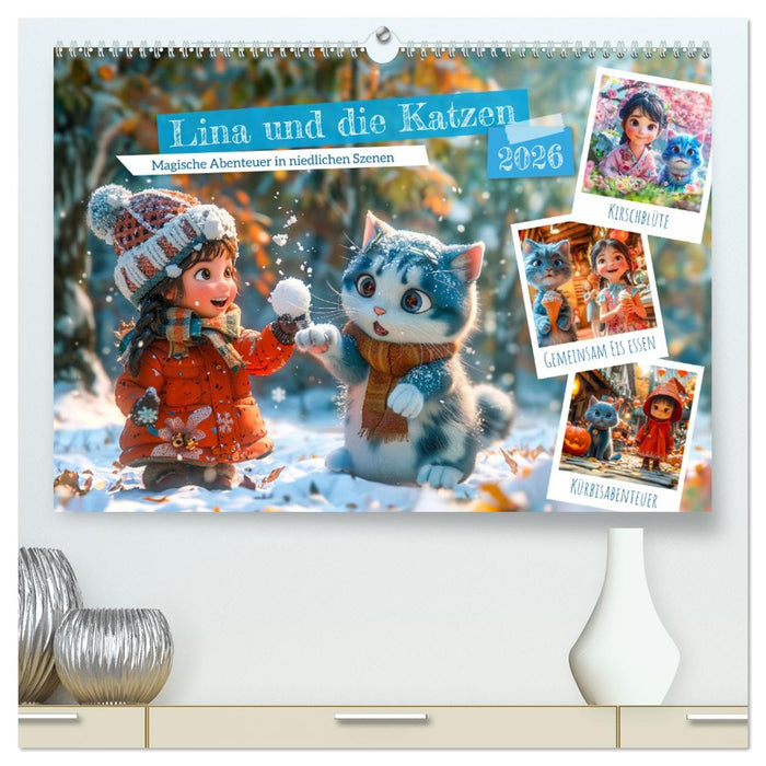Lina und die Katzen - Magische Abenteuer in niedlichen Szenen (CALVENDO Premium Wandkalender 2026)