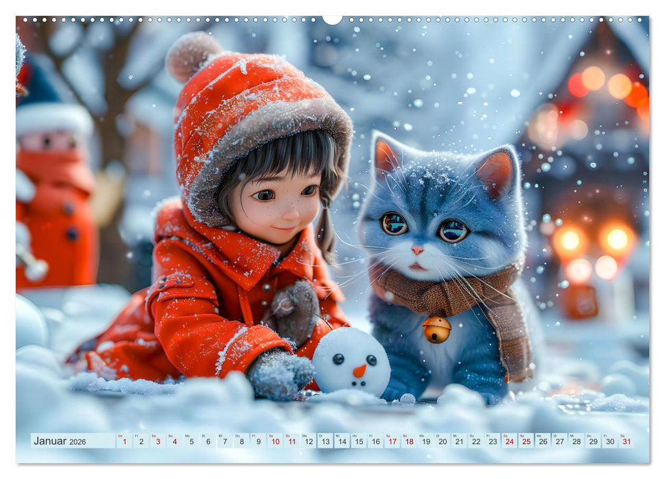 Lina und die Katzen - Magische Abenteuer in niedlichen Szenen (CALVENDO Premium Wandkalender 2026)