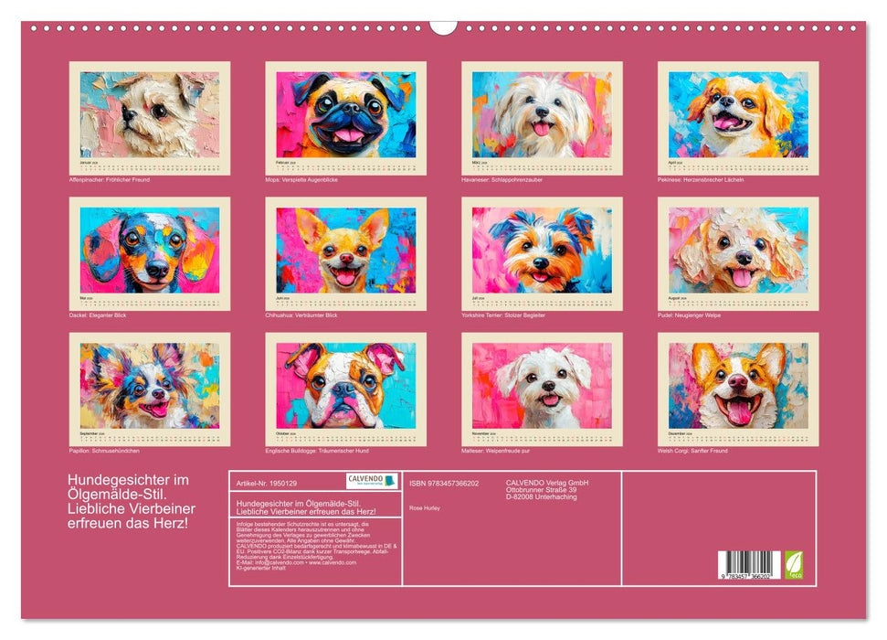 Hundegesichter im Ölgemälde-Stil. Liebliche Vierbeiner erfreuen das Herz! (CALVENDO Wandkalender 2026)