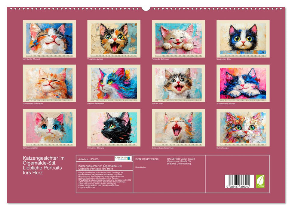 Katzengesichter im Ölgemälde-Stil. Liebliche Portraits fürs Herz (CALVENDO Premium Wandkalender 2026)