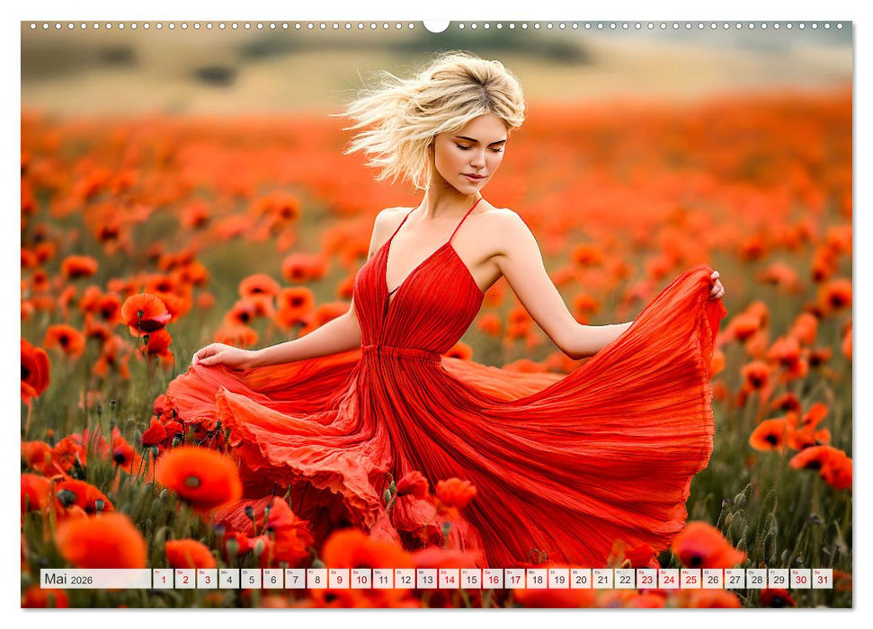 Blütenzauber im Feld - Frauen in farbenprächtiger Landschaften (CALVENDO Wandkalender 2026)