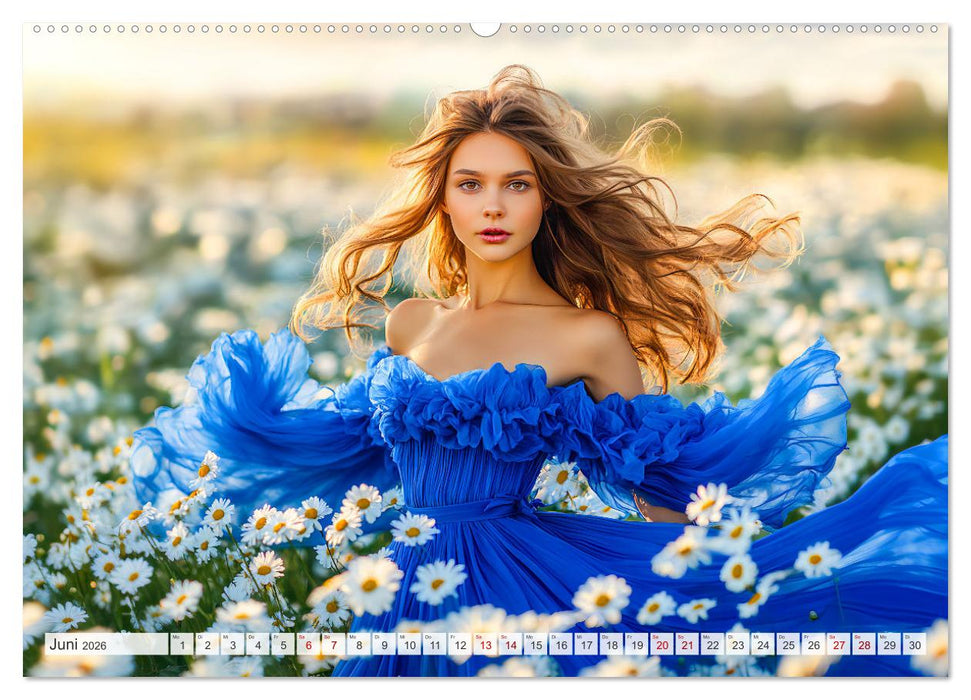 Blütenzauber im Feld - Frauen in farbenprächtiger Landschaften (CALVENDO Wandkalender 2026)
