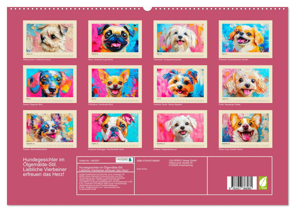 Hundegesichter im Ölgemälde-Stil. Liebliche Vierbeiner erfreuen das Herz! (CALVENDO Premium Wandkalender 2026)