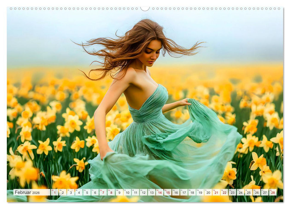 Blütenzauber im Feld - Frauen in farbenprächtiger Landschaften (CALVENDO Premium Wandkalender 2026)