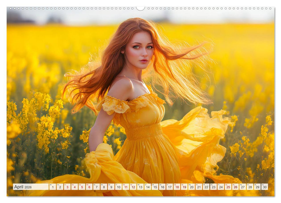 Blütenzauber im Feld - Frauen in farbenprächtiger Landschaften (CALVENDO Premium Wandkalender 2026)