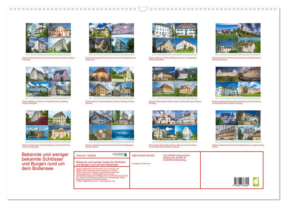Bekannte und weniger bekannte Schlösser und Burgen rund um dem Bodensee (CALVENDO Wandkalender 2026)