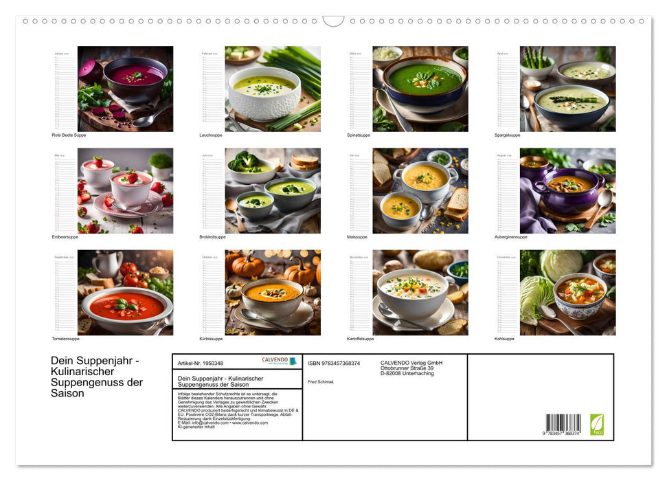 Dein Suppenjahr - Kulinarischer Suppengenuss der Saison (CALVENDO Wandkalender 2026)