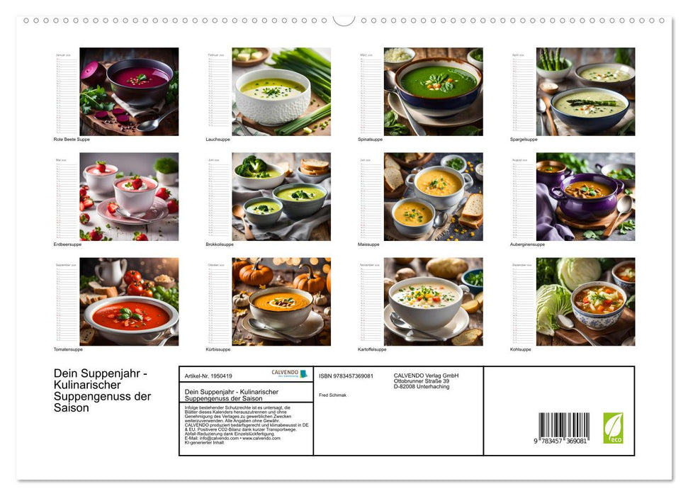 Dein Suppenjahr - Kulinarischer Suppengenuss der Saison (CALVENDO Premium Wandkalender 2026)