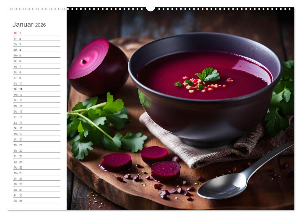 Dein Suppenjahr - Kulinarischer Suppengenuss der Saison (CALVENDO Premium Wandkalender 2026)