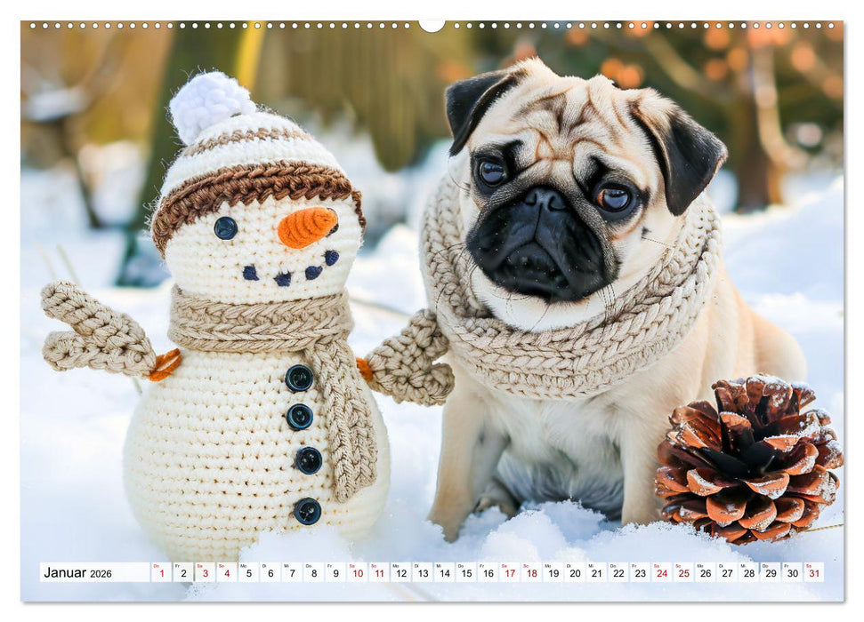 Mops-Mania - Der Spaßkalender für Mops-Fans (CALVENDO Wandkalender 2026)