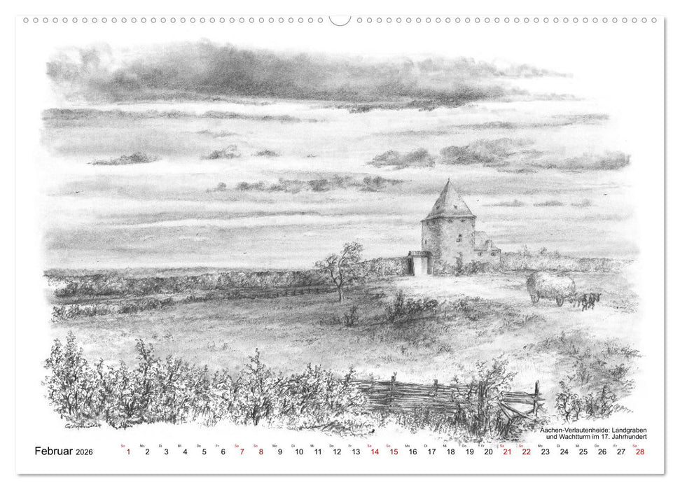 ZeitZeichnen: Burgen und Befestigungen in der Aachener Region (CALVENDO Wandkalender 2026)
