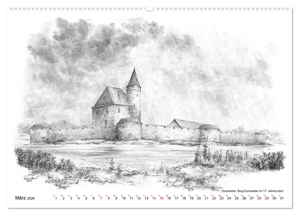 ZeitZeichnen: Burgen und Befestigungen in der Aachener Region (CALVENDO Wandkalender 2026)