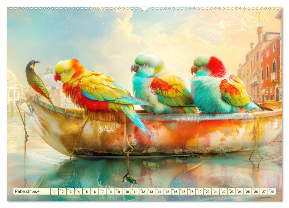 Farbenfrohe Fantasievögel (CALVENDO Premium Wandkalender 2026)
