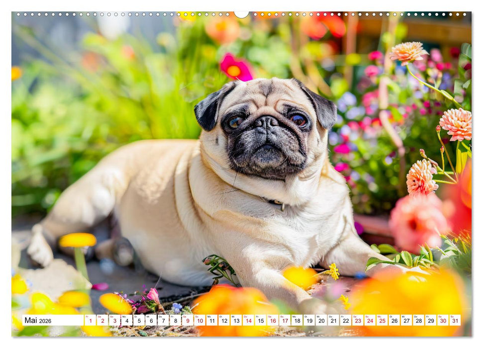 Mops-Mania - Der Spaßkalender für Mops-Fans (CALVENDO Premium Wandkalender 2026)