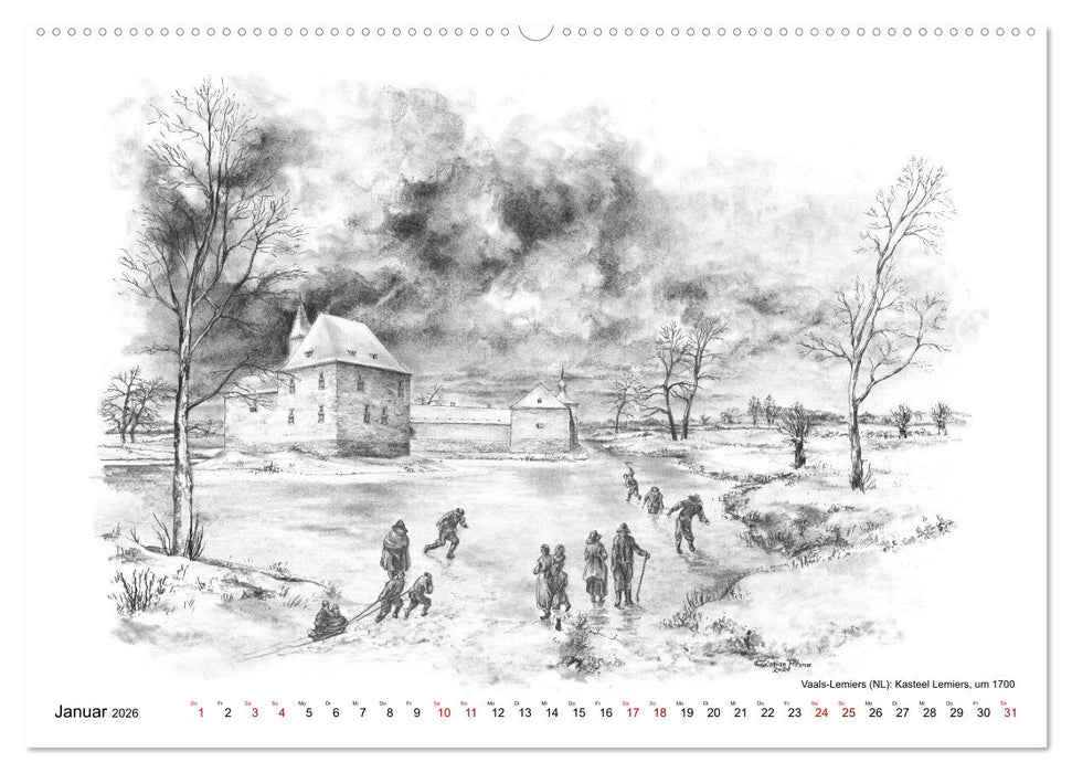 ZeitZeichnen: Burgen und Befestigungen in der Aachener Region (CALVENDO Premium Wandkalender 2026)